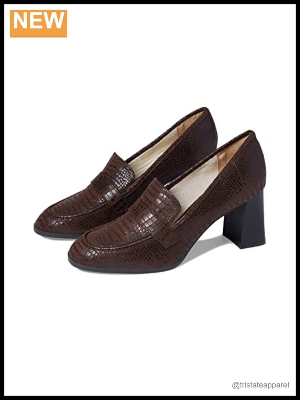 Faux Leather Block Heel Loafers Slip-On Dress Shoes Almond Toe